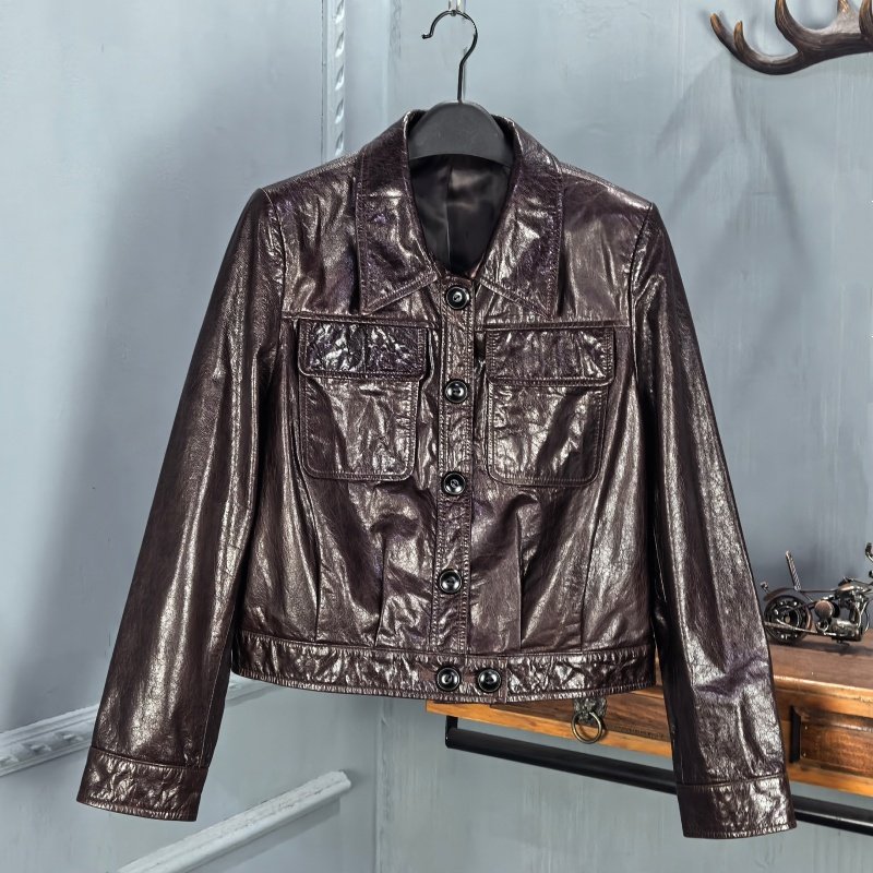 2025秋冬新款真皮皮衣女绵羊皮翻领休闲百搭短款机车夹克,女装/女士精品,皮衣,淘宝优惠券,粉丝福利购,淘宝优惠卷