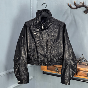 短款 真皮皮衣女油蜡牛皮时尚 机车夹克复古外套 新款 2026春季
