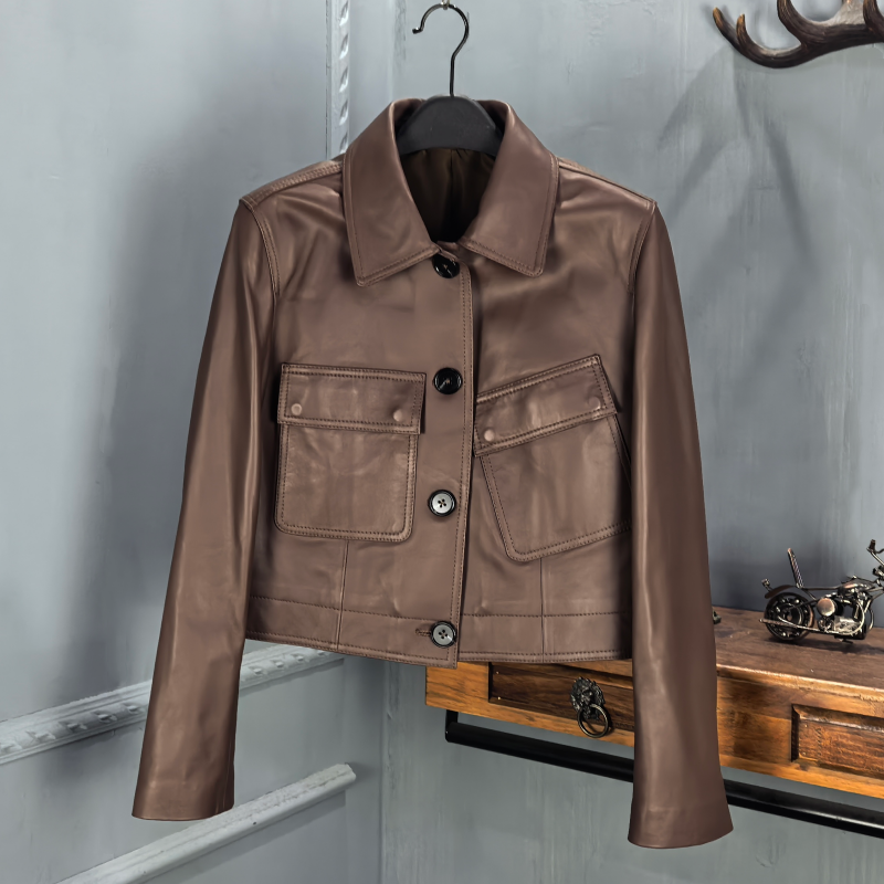 2026春季新款真皮翻领绵羊皮皮衣女短款设计感时尚夹克休闲外套,女装/女士精品,皮衣,淘宝优惠券,粉丝福利购,淘宝优惠卷