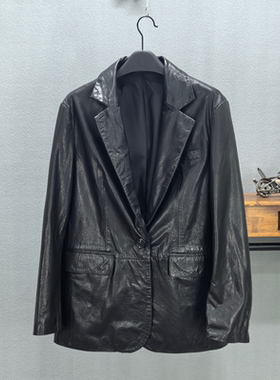 2026秋季新款真皮油蜡牛皮皮衣女宽松百搭中长款西服外套