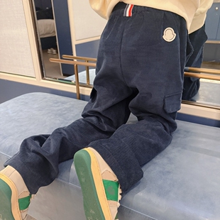 小章仔灯芯绒加厚加绒口袋工装裤长裤男女童秋冬打底裤休闲裤宝宝
