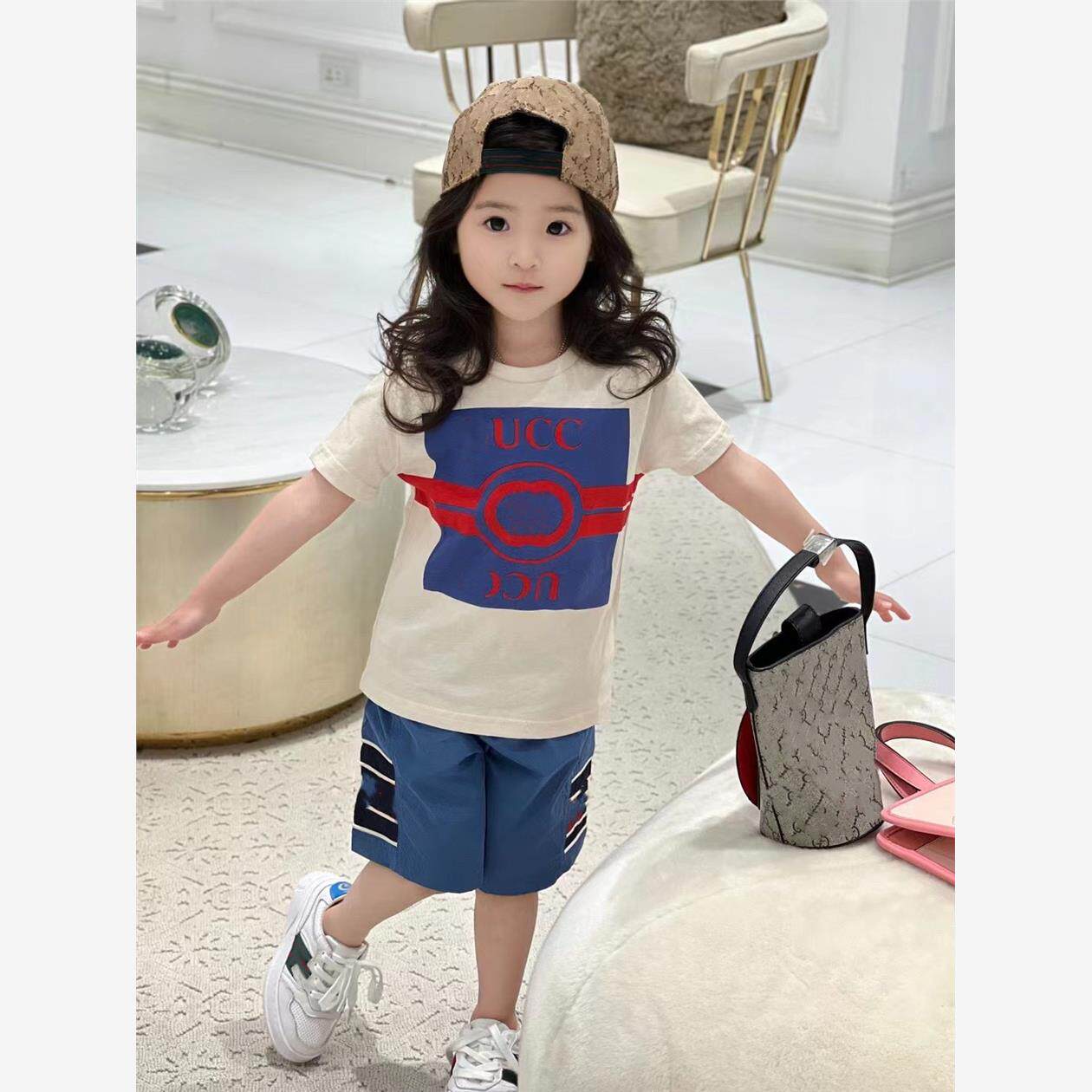 26春夏新品男女宝宝同款运动休闲拼色圆领短袖T恤松紧腰短裤套装