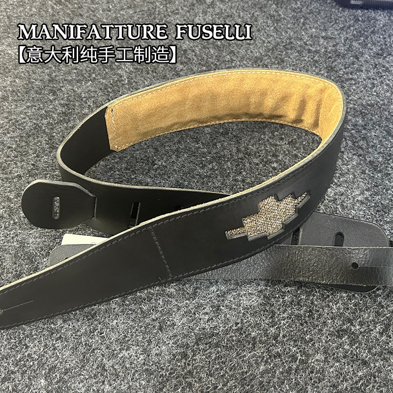 MANIFATTURE FUSELLI手工吉他背带 加厚垫肩黑色皮民谣电贝斯肩带