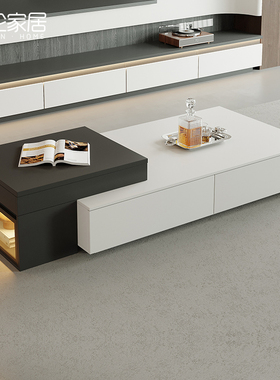 意式实木升降茶几客厅家用现代极简多功能伸缩玻璃收纳茶几新款