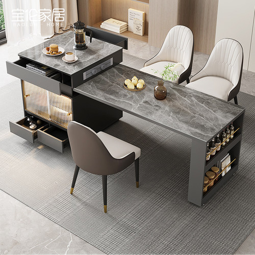 轻奢岩板岛台餐桌一体家用可伸缩