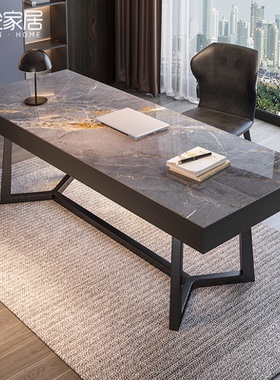 意式家用电脑桌书桌实木岩板书桌现代办公桌书房家具套装组合定制