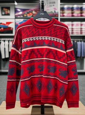 李宁日进斗金编织衫男女2024新款龙年红色宽松毛线衣长袖AMBU025