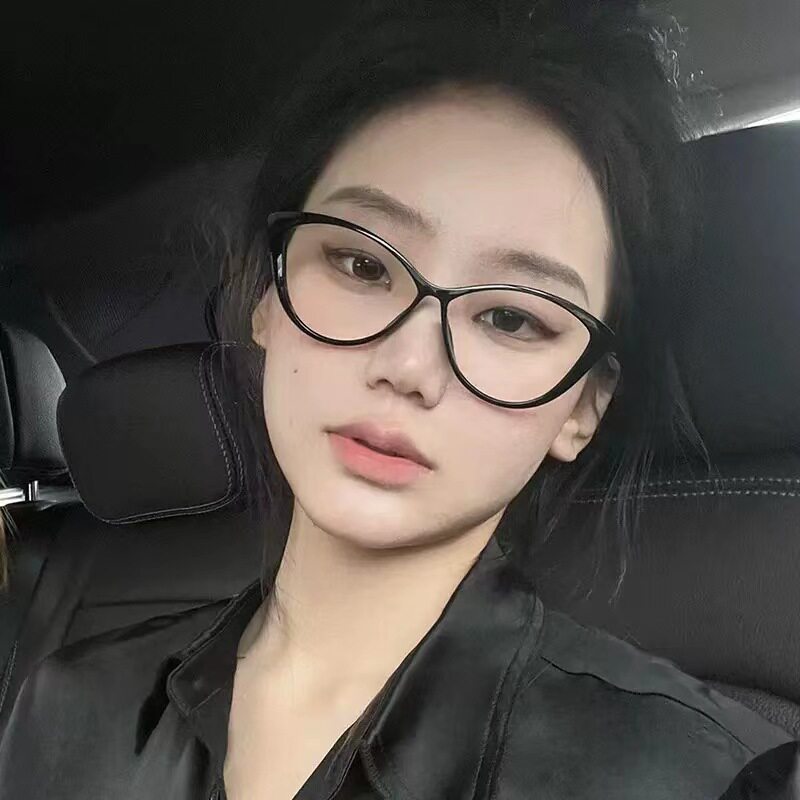 欧美辣妹TR90超轻猫眼近视眼镜黑框女素颜复古摩登防蓝光平光镜架