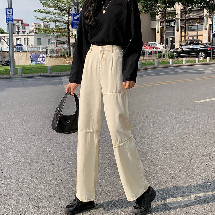 Korean open line stitching loose wide leg pants jeans pants