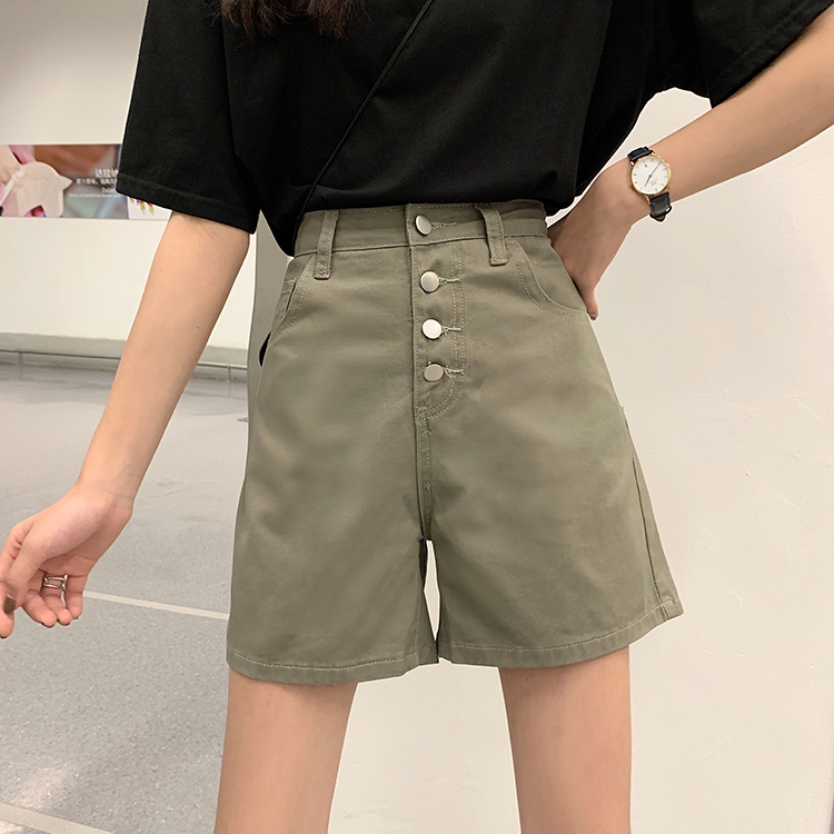 Real shot solid color button down jeans short pants