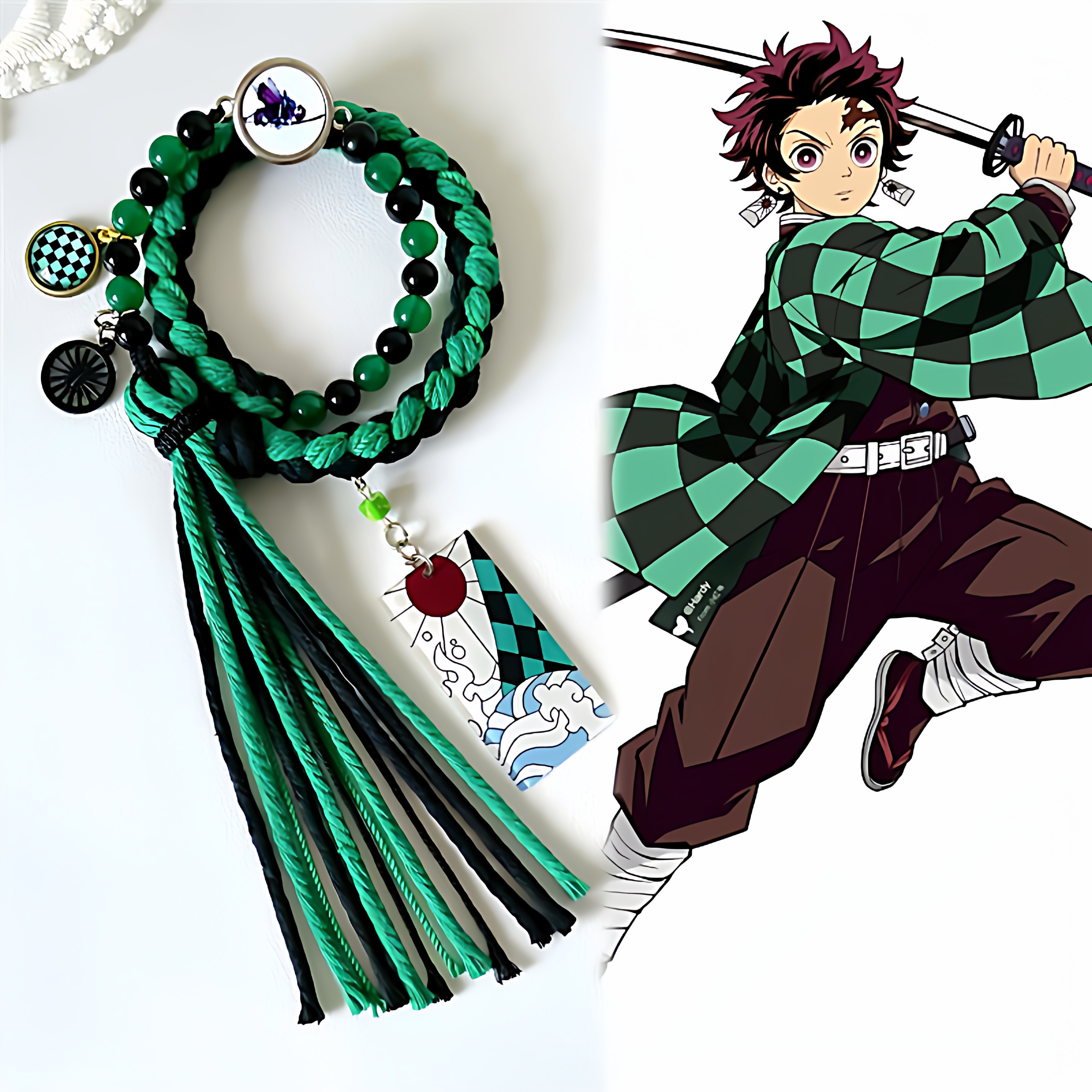 炭治郎鬼灭之刃周边同人印象手绳手链可调节长度男女情侣双层手链
