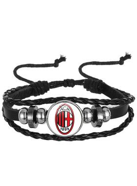 欧洲联赛豪门足球队logo时光宝石手工编织皮绳手链 欧美复古饰品