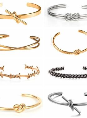 复古钢丝扭线荆棘同心结打结双线同心结男女情侣开口钛钢手环手镯