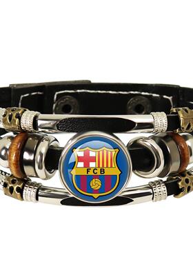 2026世界杯足球队徽logo时光宝石皮绳手链豪门俱乐部复古手饰