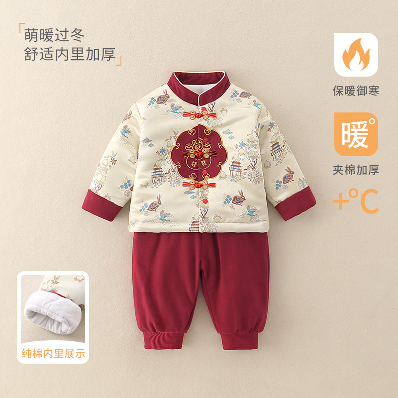 儿童秋冬新款新中式年服套装宝宝夹棉加厚唐装拜年服新年衣服男童