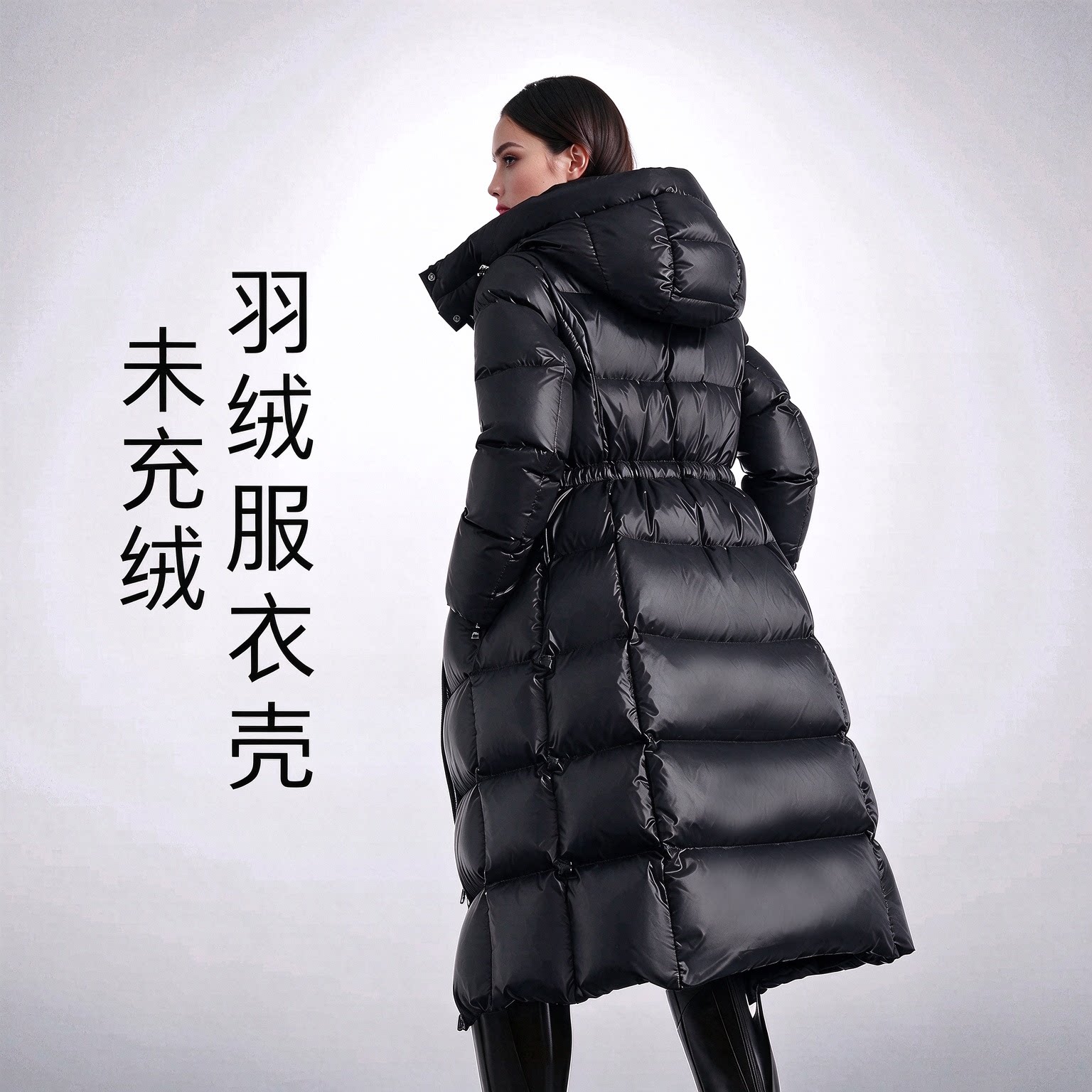 羽绒服女士过膝长款后收腰修身亮面三防九成品衣壳显瘦翻新定制皮