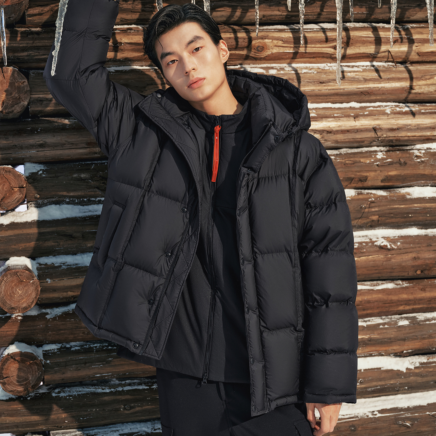 男装脱卸帽羽绒服九成品衣壳翻新