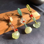 天然和田玉如意宝锁汽车钥匙扣青玉蝴蝶手机挂件玉石挂饰复古饰品