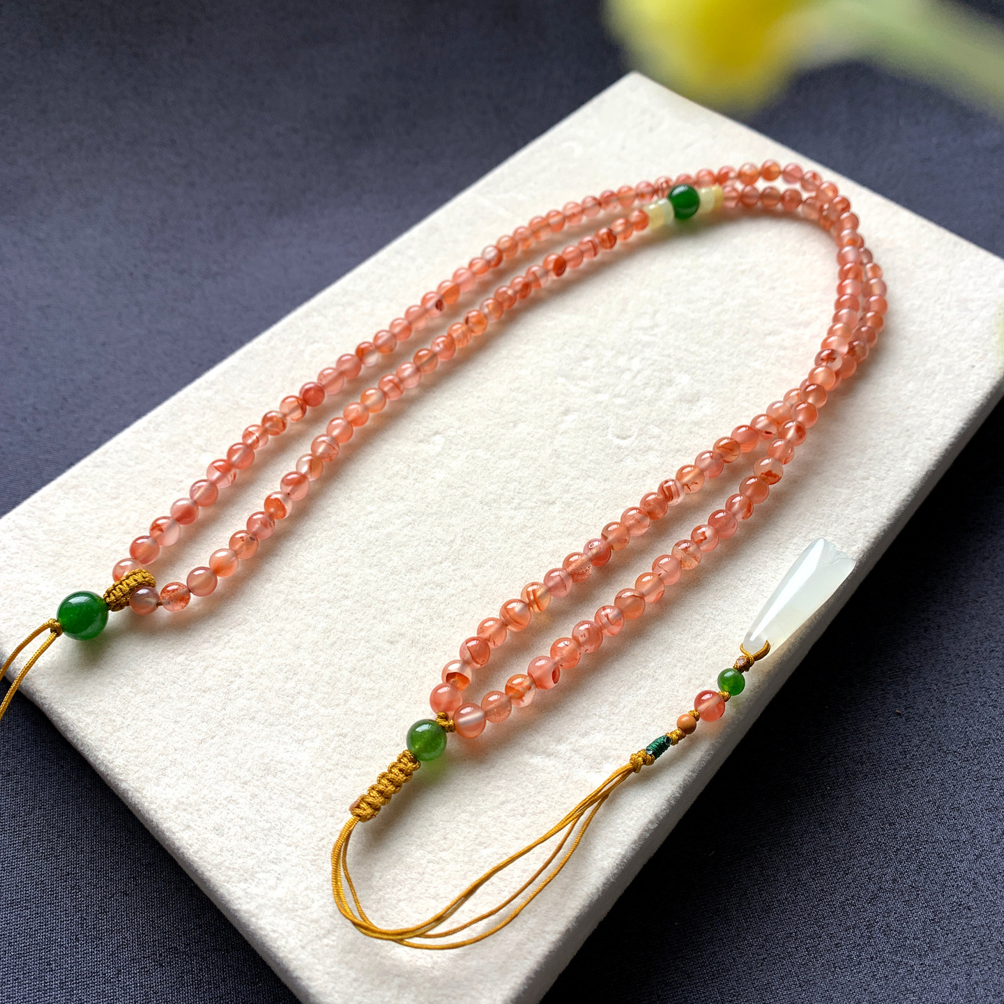 新款正品手工编织冰飘南红玛瑙圆珠链可调节中国风毛衣链气质项链