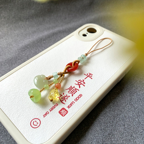 和田玉锁手机链挂件蜜蜡鱼挂饰品