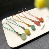 天然岫玉宝宝锁吊坠挂绳米黄玉寿桃手机链挂件玉石旗袍压襟包挂饰