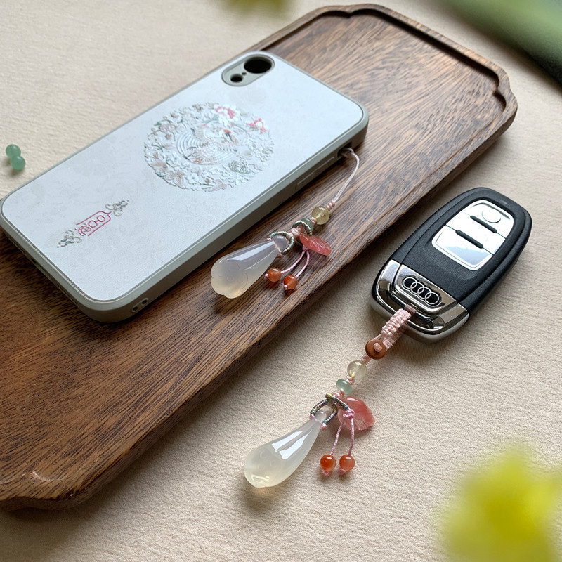 天然玛瑙莲蓬手机链挂件玉石莲子挂绳汽车钥匙扣旗袍压襟包挂饰品