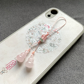 原创天然粉晶福禄双至葫芦手机链挂件芙蓉石旗袍押襟钥匙扣挂饰品