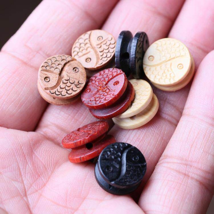 天然黑檀木八卦鱼吊坠黄杨木科檀阴阳鱼散珠 diy配饰手链项链配件