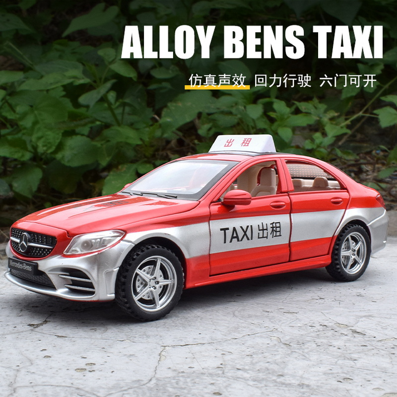 仿真奔驰C级出租车合金车模型回力声光6开门TAXI的士玩具车模摆件