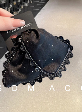 法式浪漫珠帘水钻抓夹秘境赫本风蕾丝边后脑勺鲨鱼夹细闪马尾顶夹