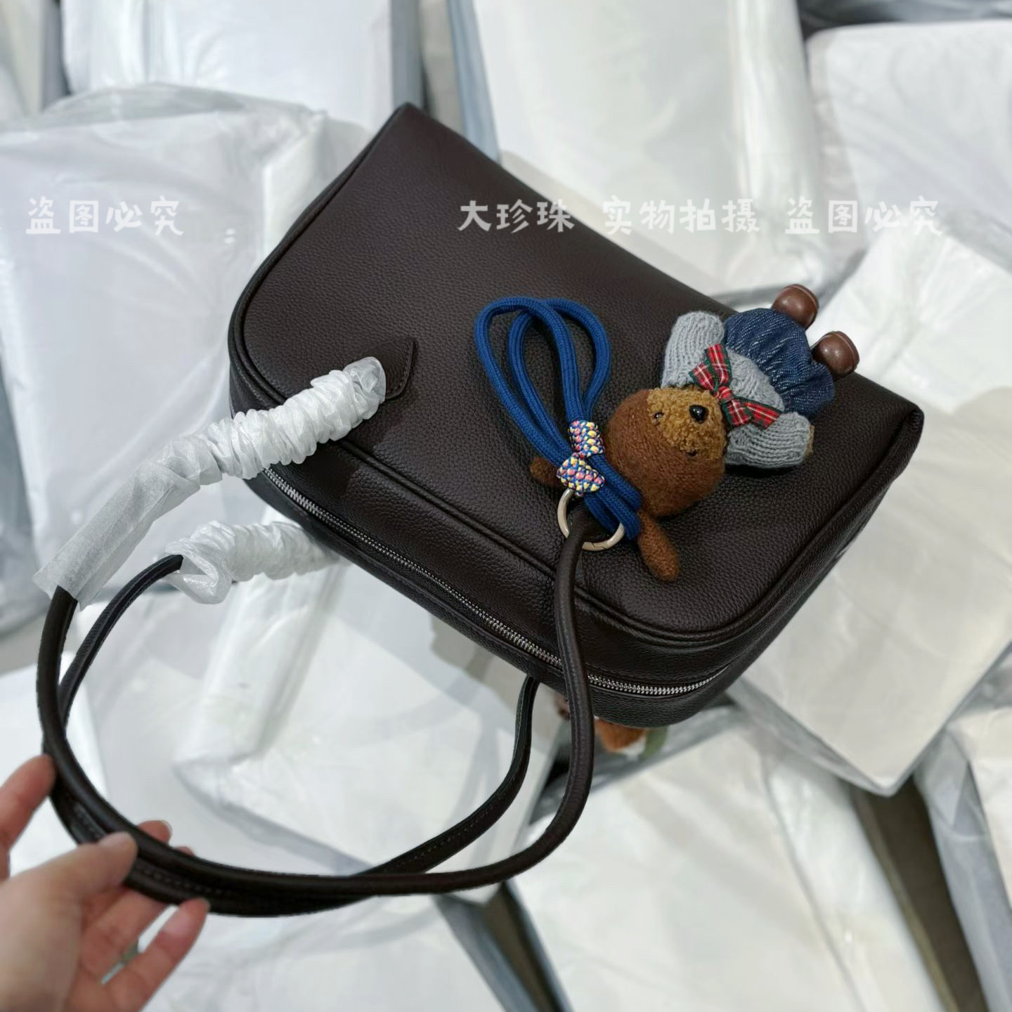 正品货源头层牛皮保龄球包女包真皮极简风单肩包腋下包波士顿包包