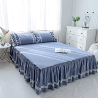 Cotton màu nhuộm sợi nhuộm công chúa váy ngủ trải giường đơn mảnh bông ren giường tấm đơn đôi - Váy Petti giường váy