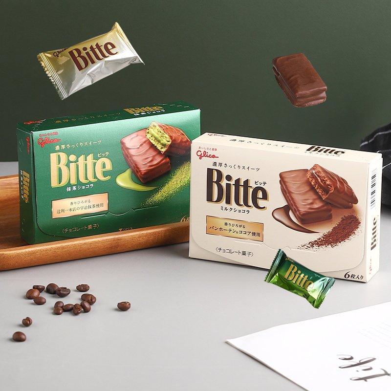 日本本土格力高Bitte宇治抹茶巧克力夹心派涂层饼干儿童生日礼物