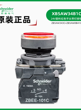施耐德XB5AW34B1C红色塑料平头带灯按钮24V XB5AW34M2C ZBEE-101C