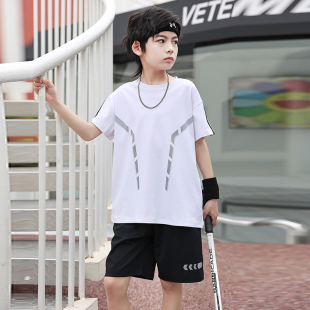 GILE男童夏装套装冰丝速干运动装大童儿童短袖T恤男孩夏季篮球服