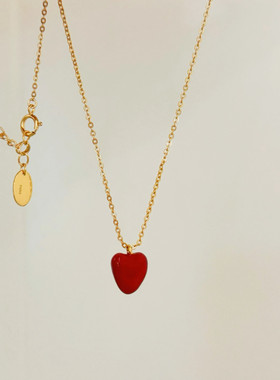Elise Ts-kis红色爱心项链心形珐琅耳环925纯银轻奢小众配饰
