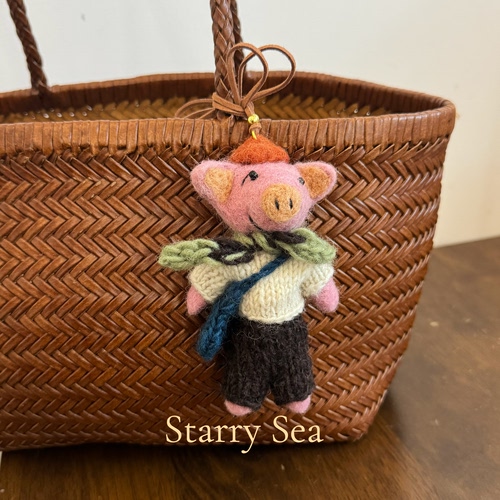 尼泊尔手工羊毛毡动物可爱小猪挂件车挂包挂饰玩偶钥匙扣礼物