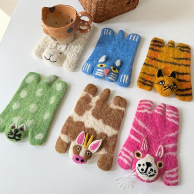 尼泊尔进口纯手工制作可爱羊毛毡动物杯垫卡通童趣隔热垫餐垫防烫