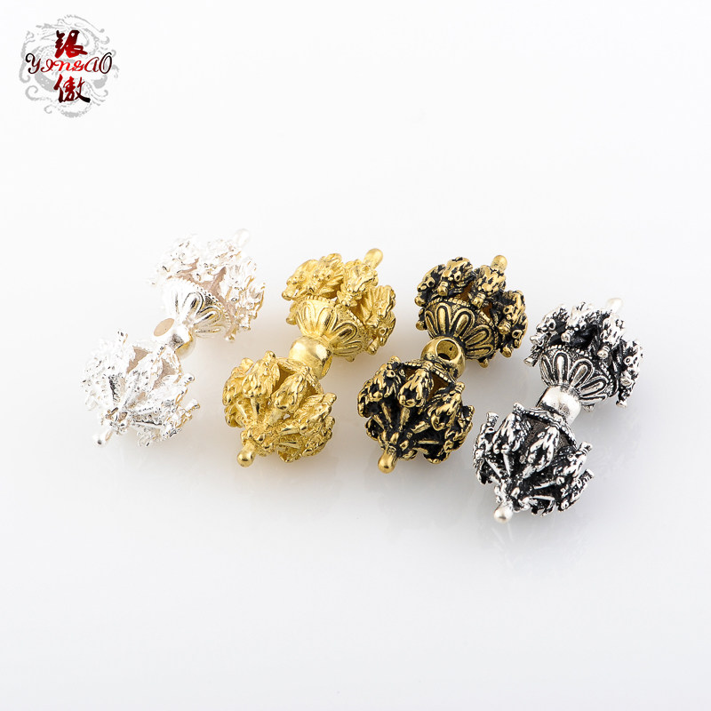 银傲 复古黄铜八龙杵背云挂件文玩手串配饰沉香星月菩提配件套餐