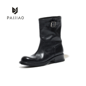 2025复古手工马皮中筒靴英伦风棕色女士皮靴透气舒适靴XC1103