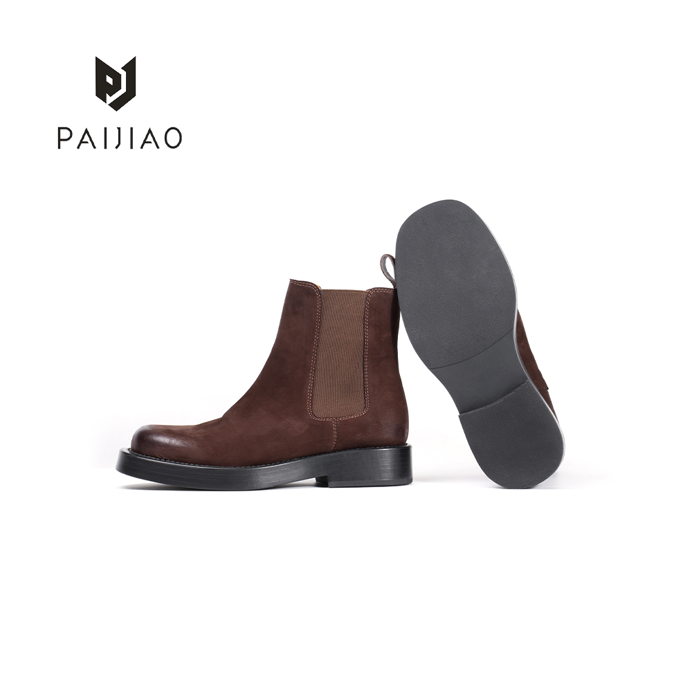 排角粗跟羊皮复古切尔西