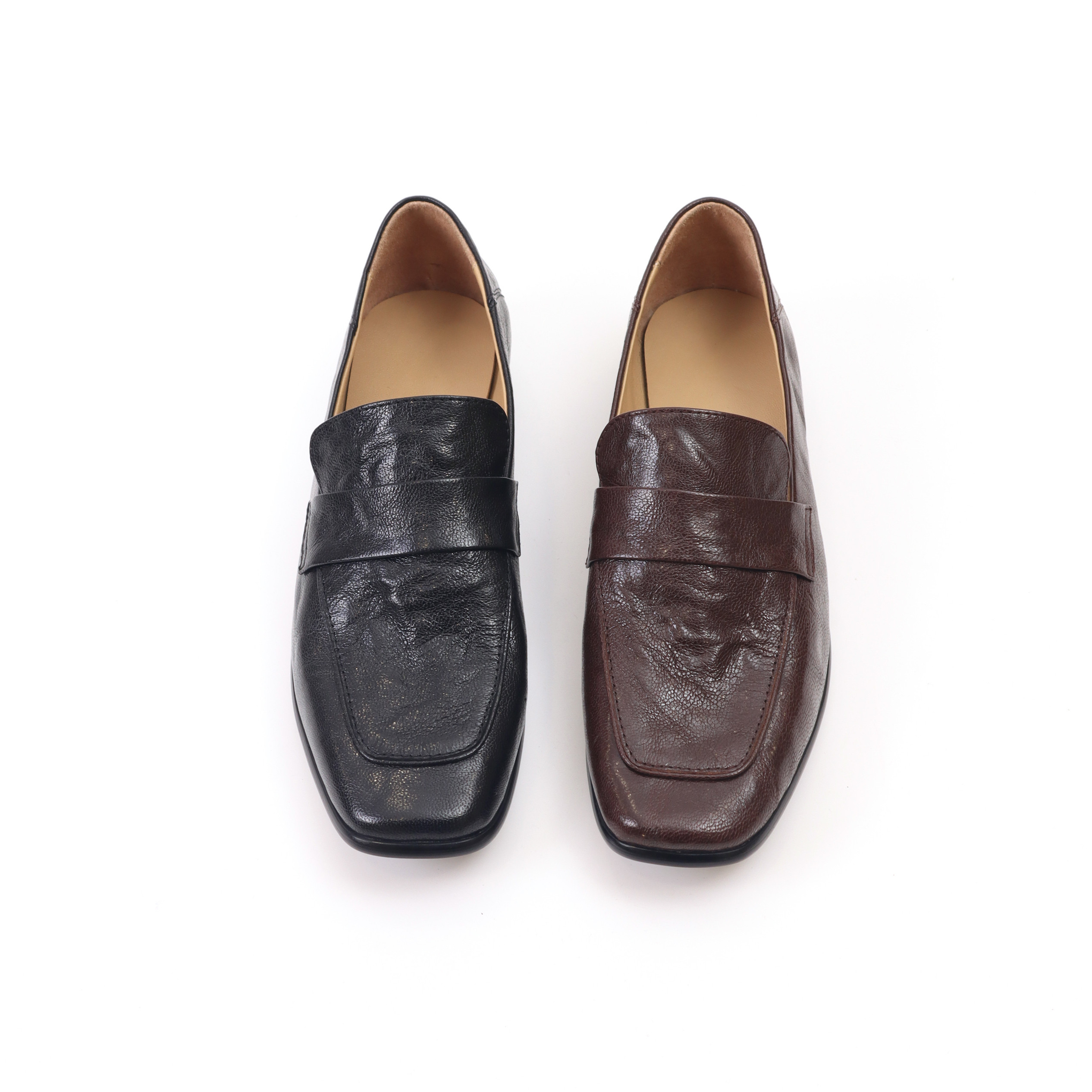 2024新款羊皮方头皱褶感低跟皮鞋英伦风一脚蹬乐福鞋067-1,女鞋,浅口单鞋,淘宝优惠券,粉丝福利购,淘宝优惠卷