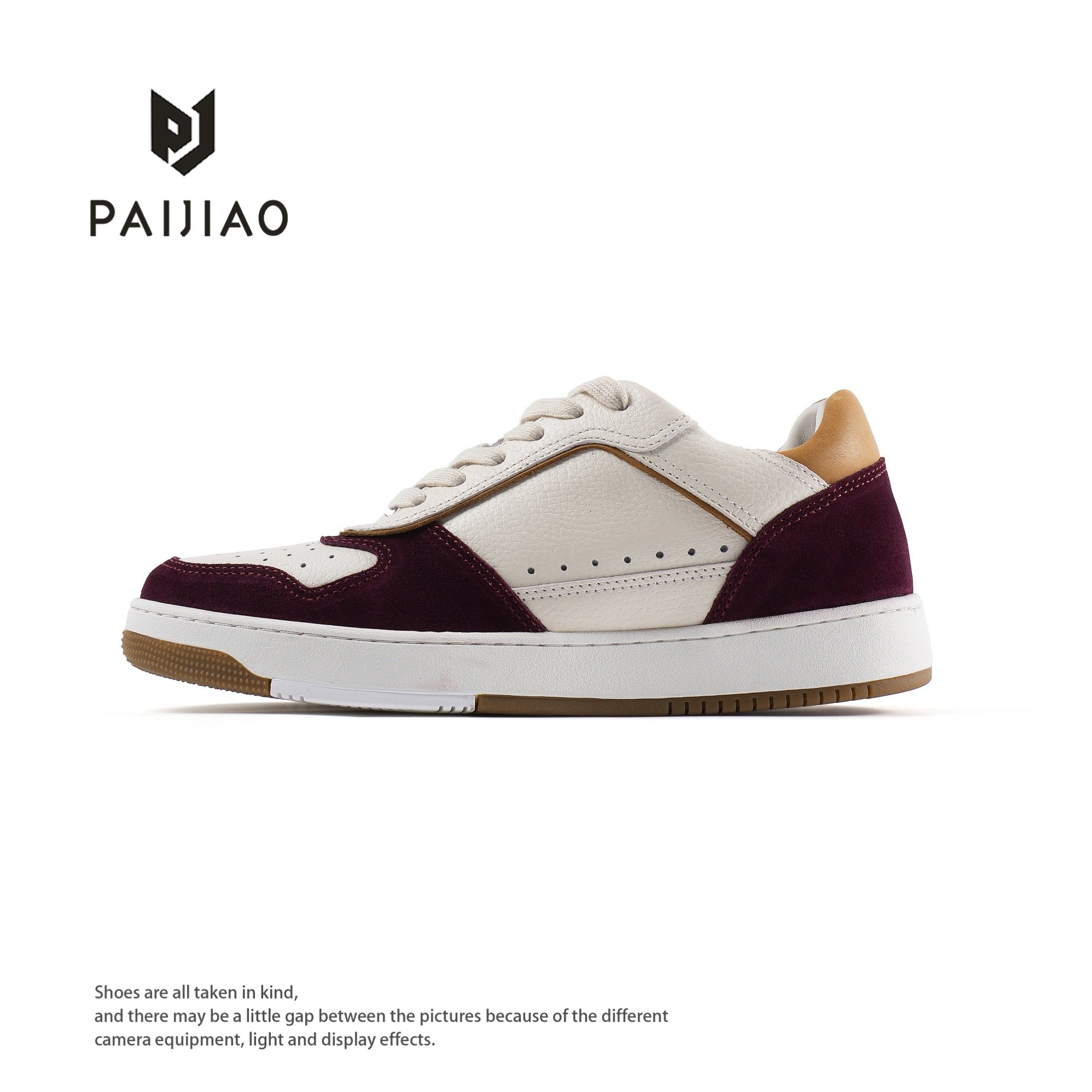 经典复古牛皮拼色圆头平底休闲运动板鞋231016