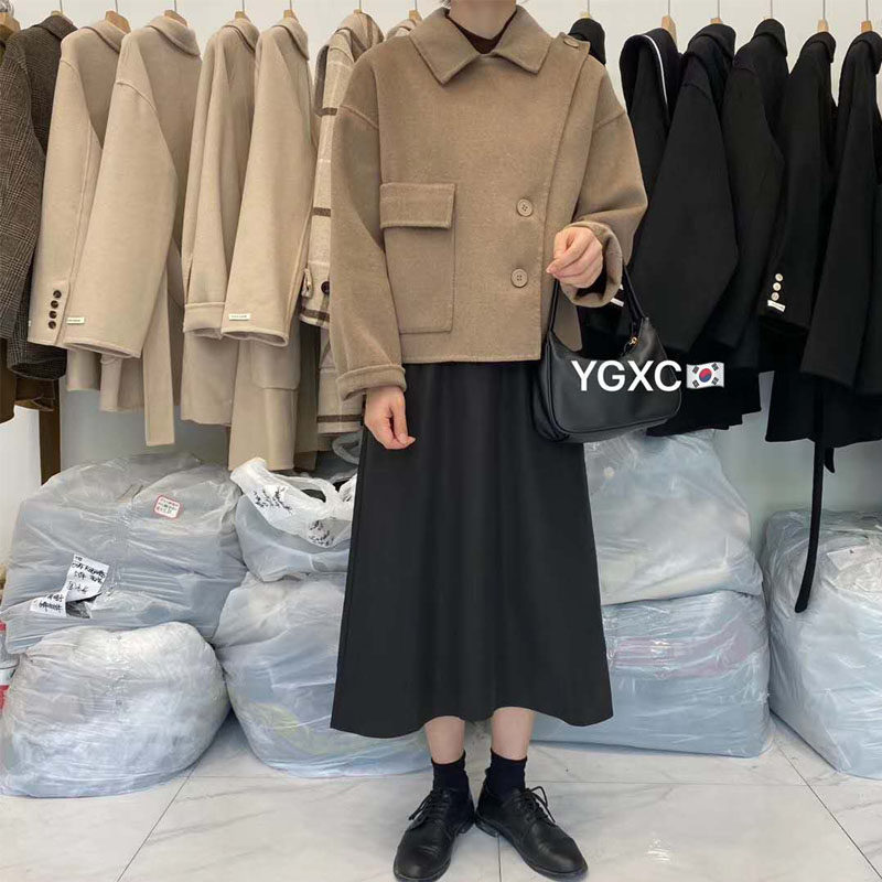欧货小个子短款别扣羊绒呢外套女chic秋冬装韩版双面呢子大衣潮