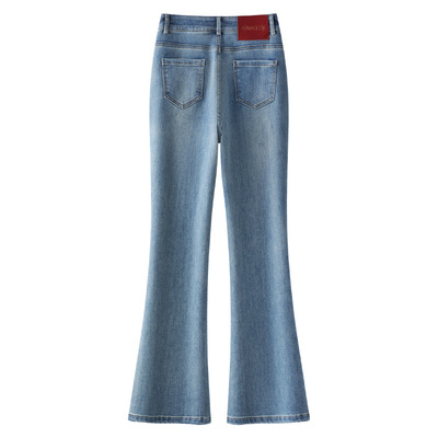 浅色美式复古微喇牛仔裤女款2025新款加绒秋冬款九分裤显瘦喇叭裤