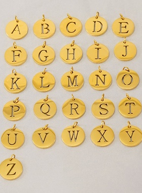 新款钛钢英文字母diy挂件欧美时尚不锈钢圆形镂空字母吊坠