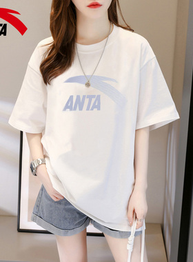 安踏t恤女短袖休闲宽松大logo白色2026夏季新款舒适品牌大码上衣