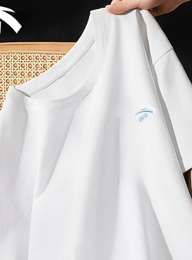 安踏白色简约情侣款上衣T恤夏季新款透气宽松休闲运动短袖男女款