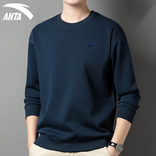 安踏卫衣男款圆领春春新款长袖纯色品牌加绒保暖中年男士运动上衣