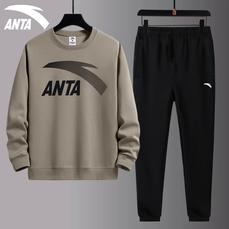 安踏运动套装男装休闲宽松卫衣长裤加绒保暖2025秋季新款运动服男